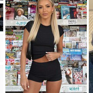 WHITE FOX Minding My Business Ribbed Booty Shorts Black Size M